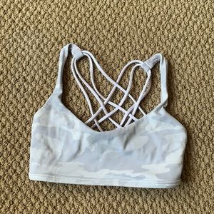 lululemon sport bra, white camo. size 8